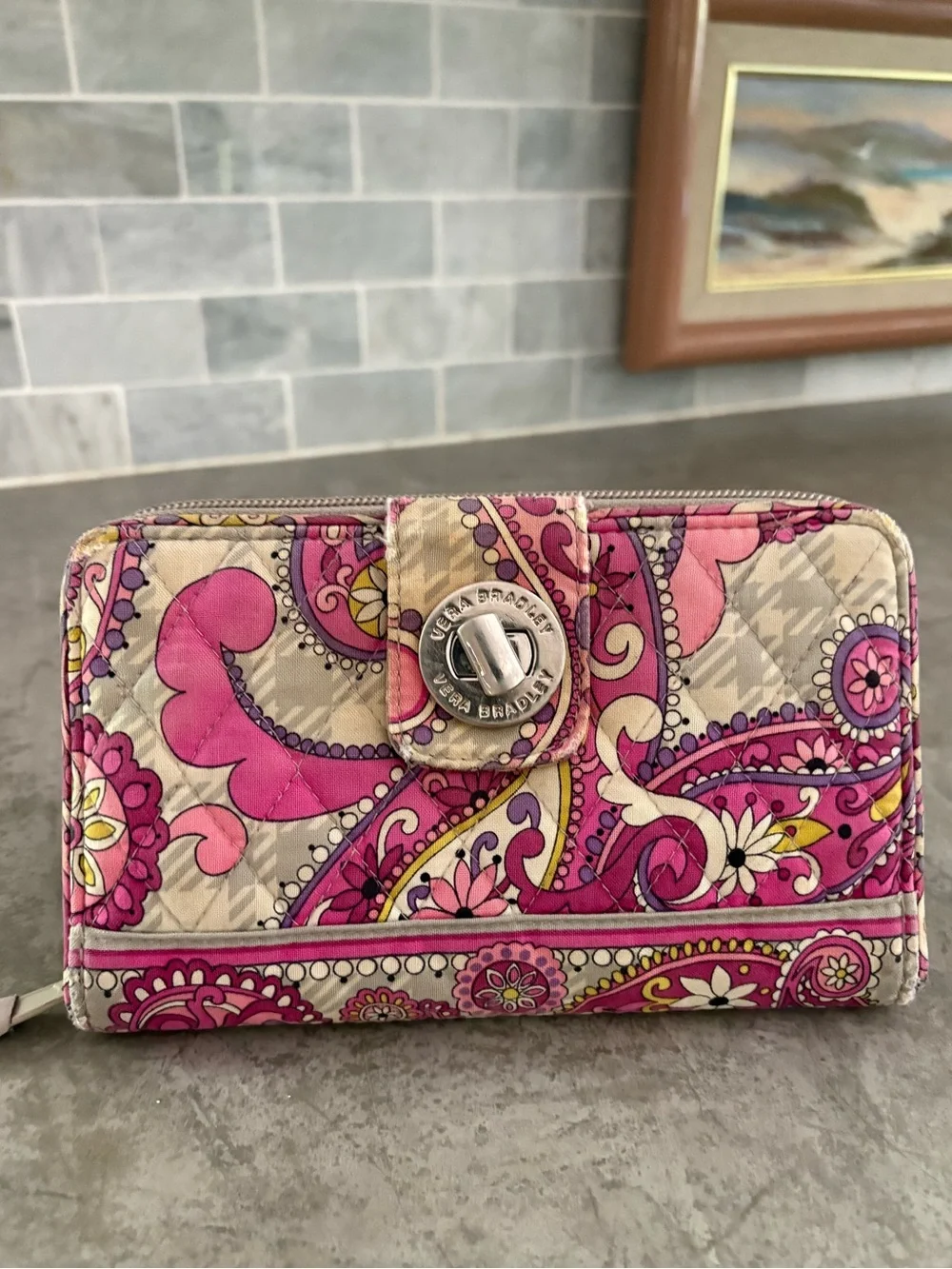 Vera Bradley Pink Paisley Quilted Turn-Lock Wallet